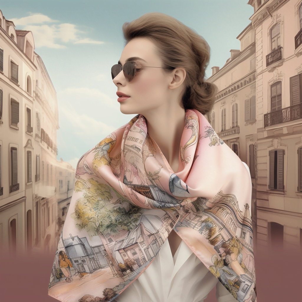 fashion photography of a porcelain model wearing an elegant peach scarf - A Timeless Fashion Accessory: Are Scarves in Style for 2024?