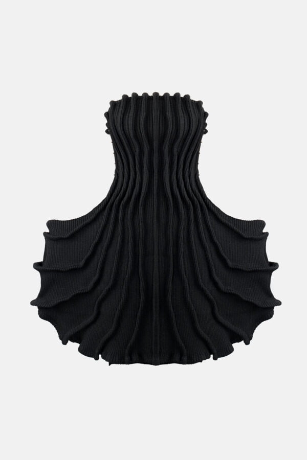 Black Ribbed Knit Dress Pleated Kargede Designer Knitwear Dress GM - Allure – Black Rib Knit Dress