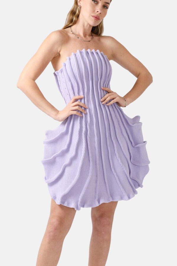 Lilac Ribbed Knit Dress Pleated Kargede Designer Knitwear Dress Front zoomed - Allure – Lilac Rib Knit Dress