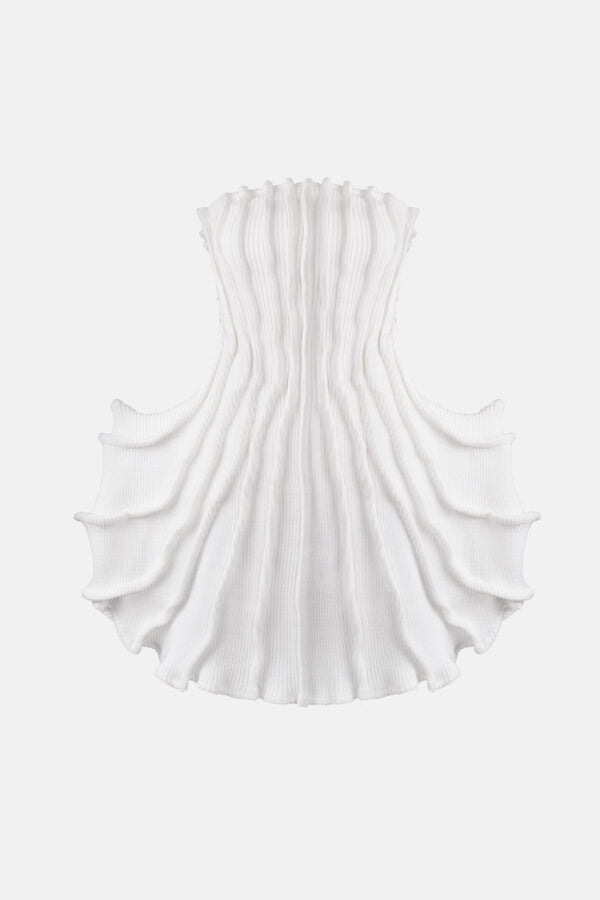 White Ribbed Knit Dress Pleated Kargede Designer Knitwear Dress GM - Allure – White Rib Knit Dress