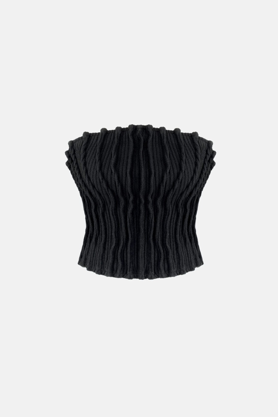 Black Ribbed Knit Crop Top Pleated Kargede Designer Crop Top GM - Mycel – Rib Knit Tube Top Black