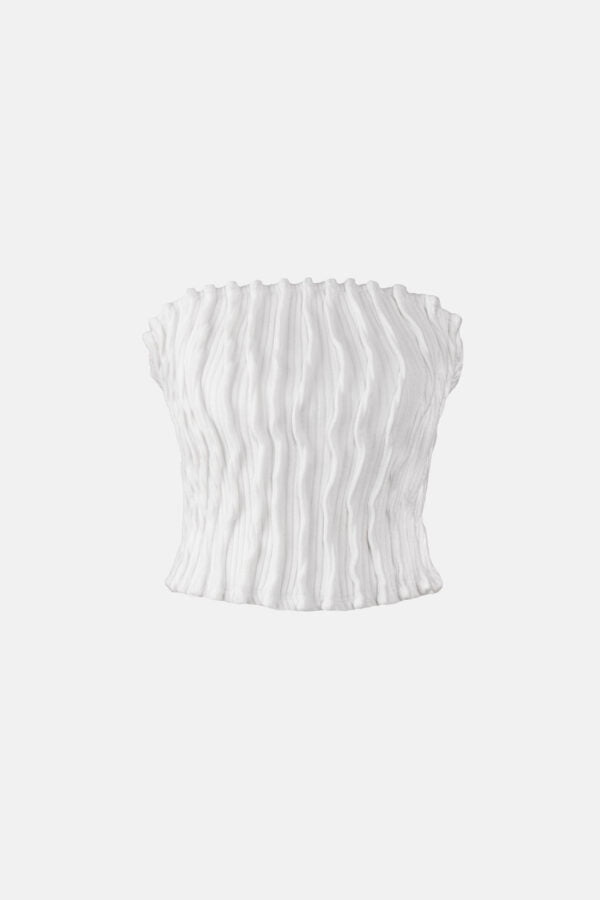 White Ribbed Knit Crop Top Pleated Kargede Designer Crop Top GM - Mycel – Rib Knit Tube Top White - Kargede