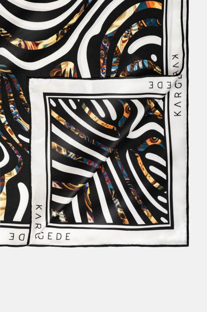 Black White Stripe Designer Silk Twill Scarf Kargede Multicoluored Differences Corner