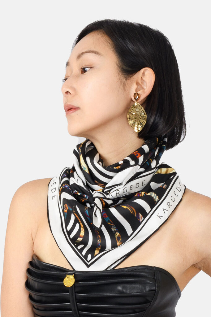 Black and White Silk Scarf Multicolored stripe Designer Scarf Kargede Neck Loose Tie