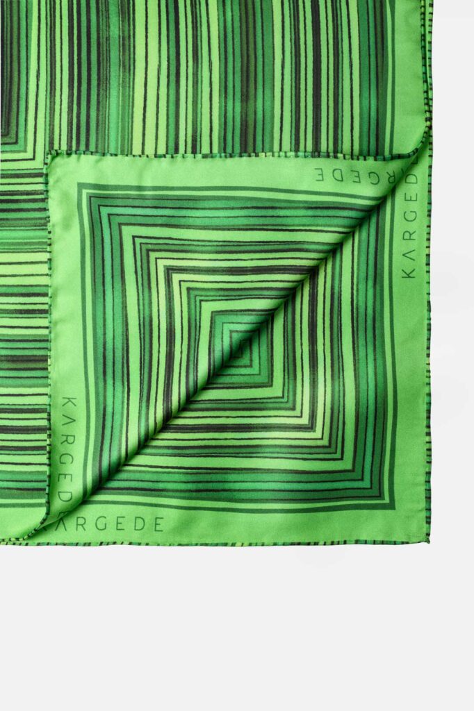 Green Striped Designer Silk Twillk Scarf Kargede Dalarna Corner