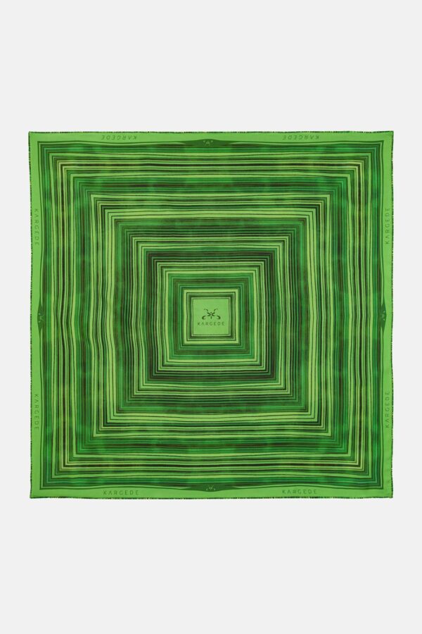 Green Striped Designer Silk Twillk Scarf Kargede Dalarna Flat Lay - Designer Silk Scarf - Forest Green Stripes