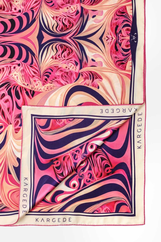 Pink Beige Purple Silk Twill Scarf Kargede Rose Milk Corner