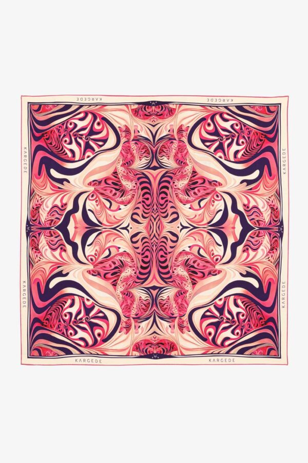 Pink Beige Purple Silk Twill Scarf Kargede Rose Milk Flat Lay - Designer Silk Scarf - Pink, Purple, Beige Swirls