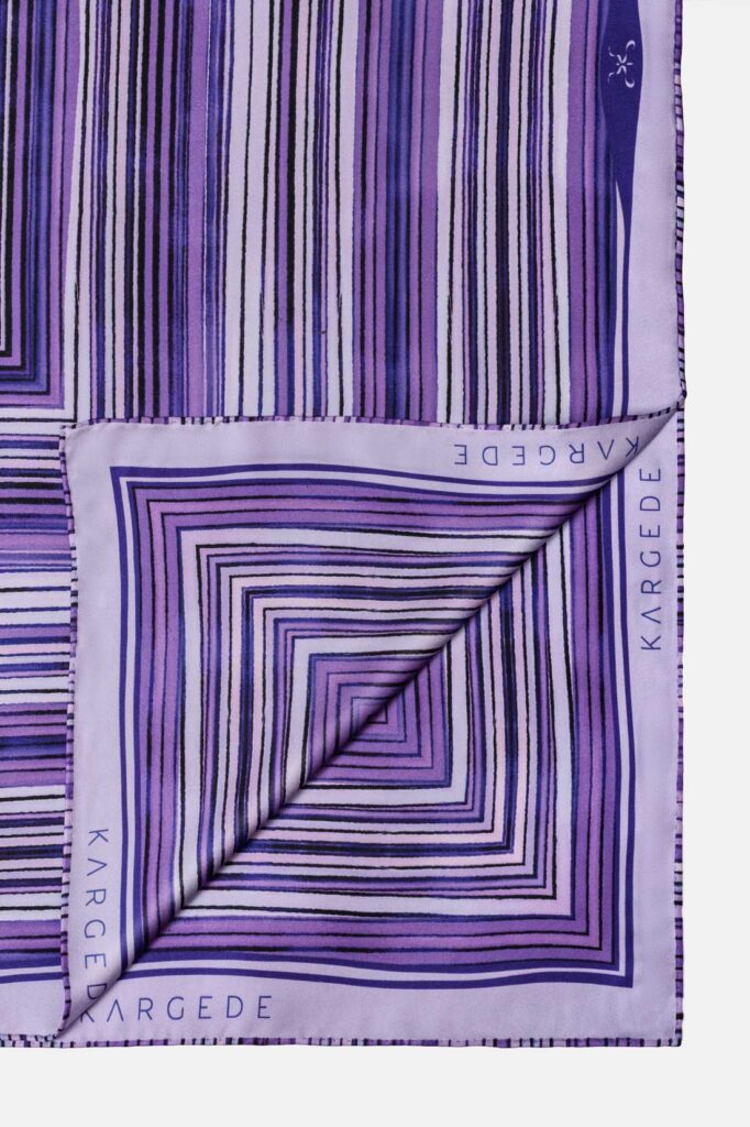 Purple Striped Designer Silk Twillk Scarf Kargede Dalarna Corner