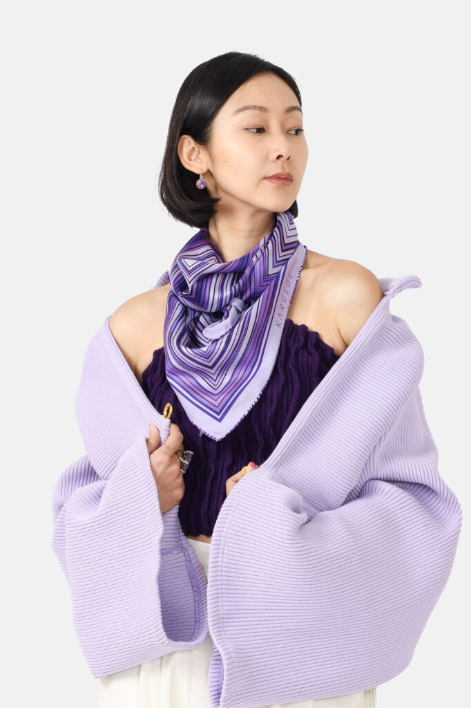 Purple Striped Silk Twill Scarf Kargede Designer Scarf Neck Tie Loose