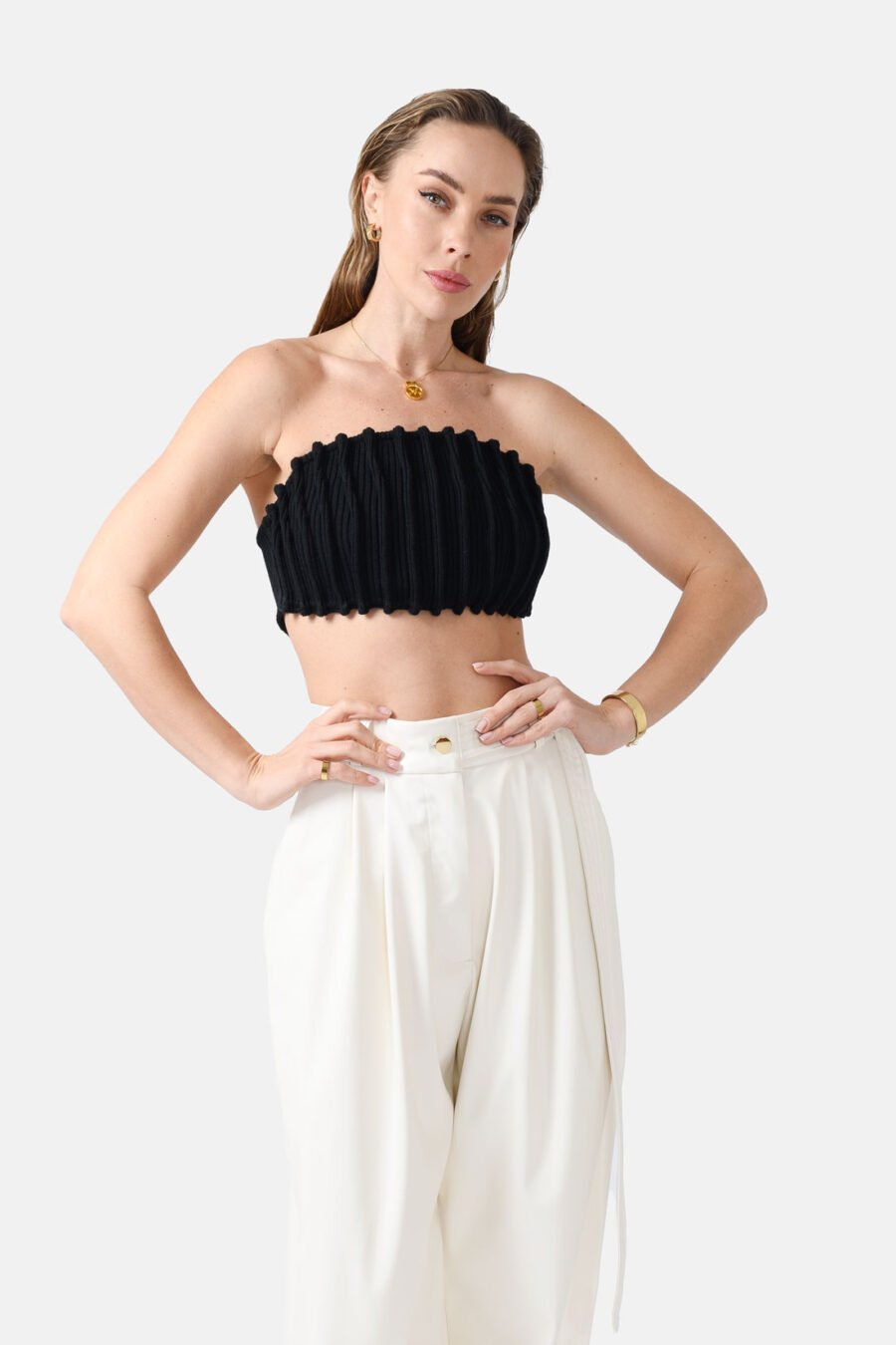  - Mycena – Ribbed Knit Bandeau Top Black