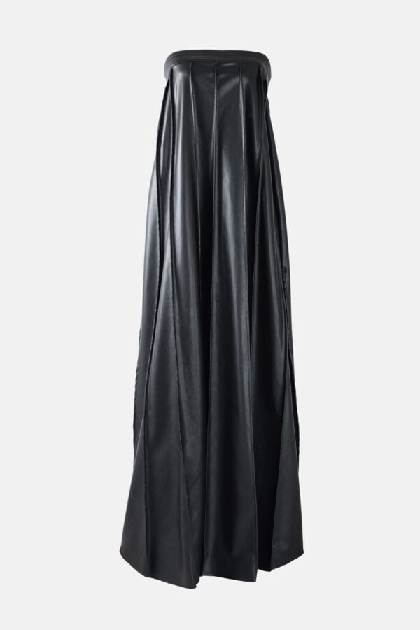 Black Vegan Leather Pleated Maxi Dress Kargede Designer Dress GM - Desire – Black Strapless Pleated Maxi Dress, Vegan Leather