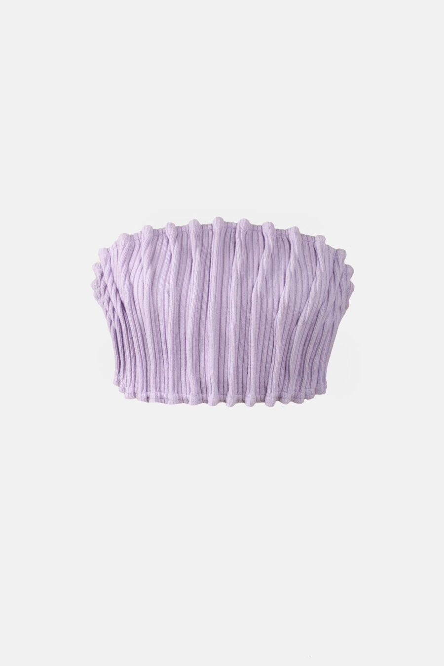 Lilac Ribbed Knit Bandeau Top Pleated Kargede Designer Bandeau Top Front GM - Mycena – Ribbed Knit Bandeau Top Lilac