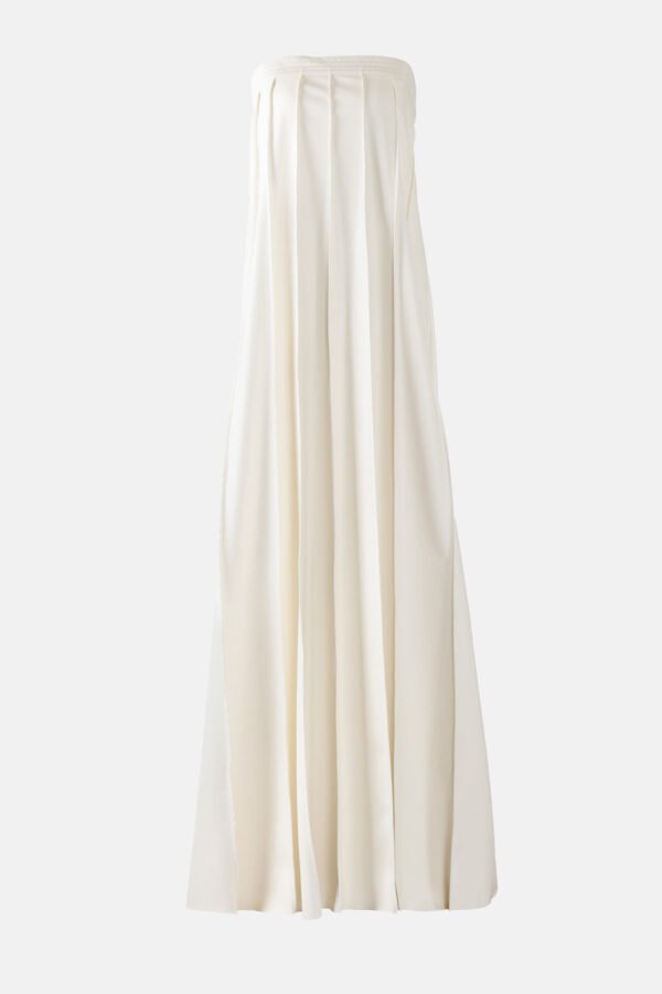 White Vegan Leather Pleated Maxi Dress Kargede Designer Dress GM - Desire – White Strapless Pleated Maxi Dress, Vegan Leather