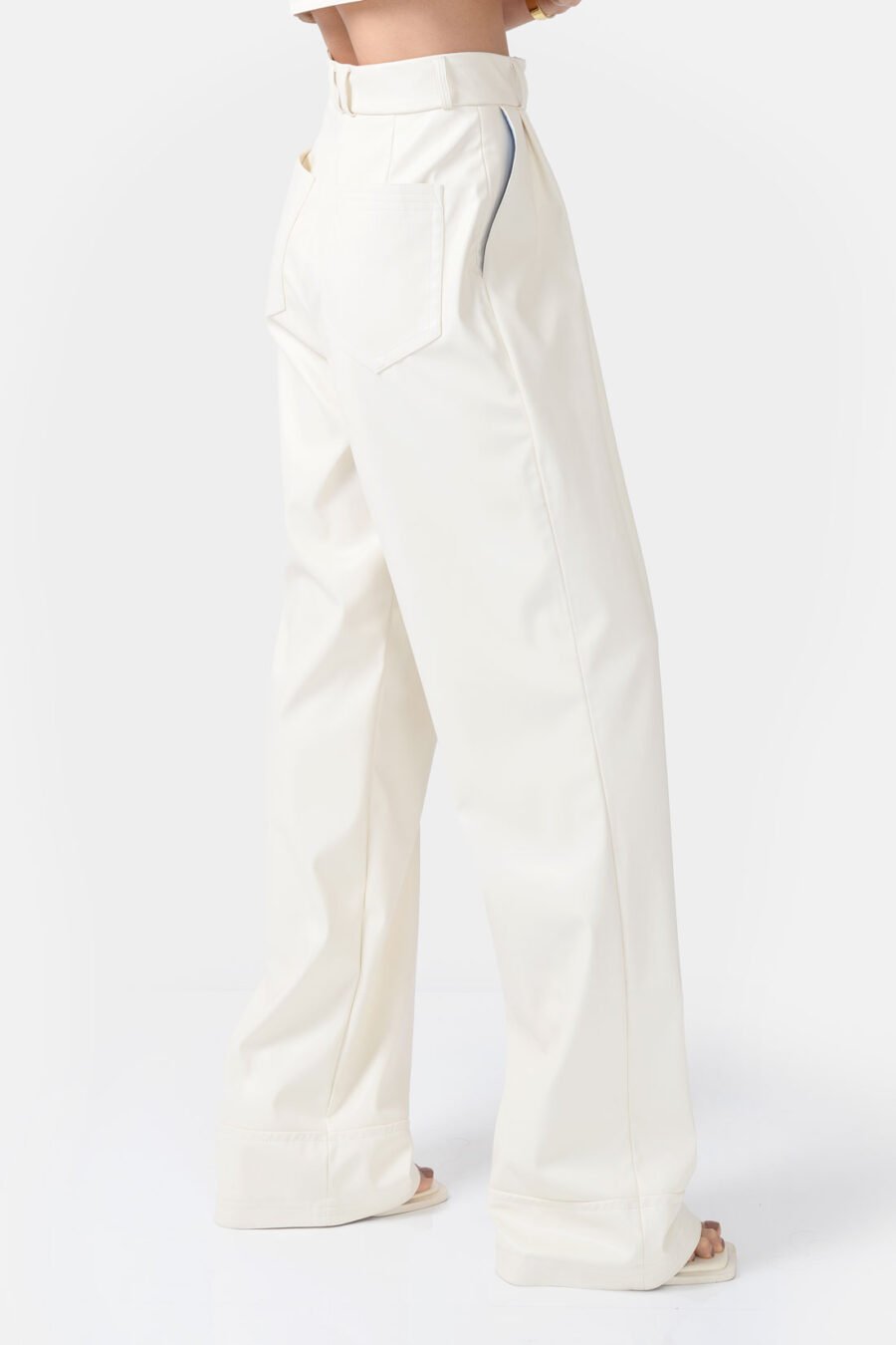 White Vegan Leather Straight Leg Pants Kargede Designer Pants Side Zoomed - Bassline – Vegan Leather Straight-leg Pants White