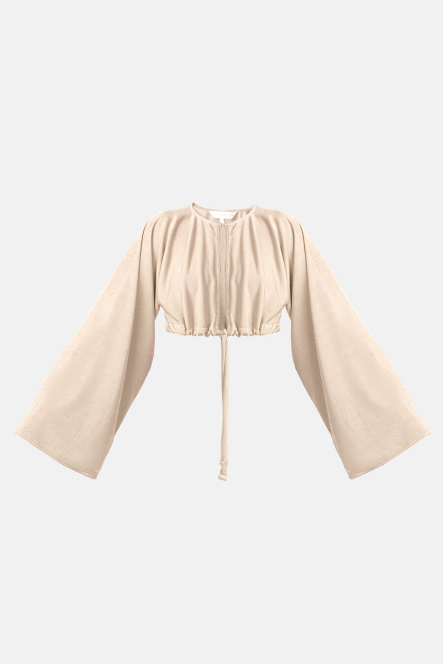 Beige Long Sleeve Cardigan Shimmering Fabric Kargede Designer Cardigan GM - Serenity – Oversized Cropped Cardigan Beige