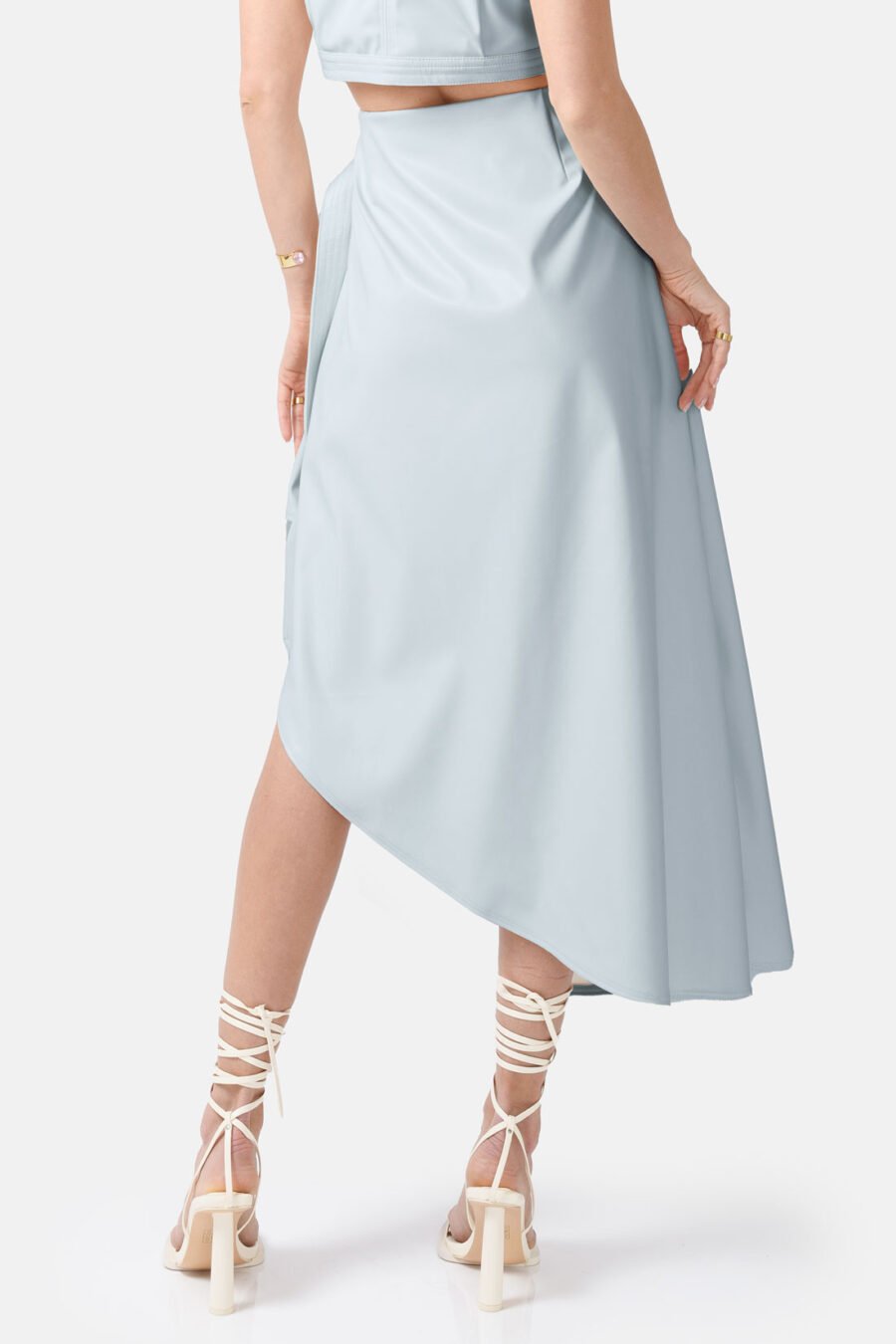 Blue Asymmetrical Wrap Skirt Kargede Designer Skirt Back - Fatale – Blue Asymmetrical Wrap Skirt, Vegan Leather