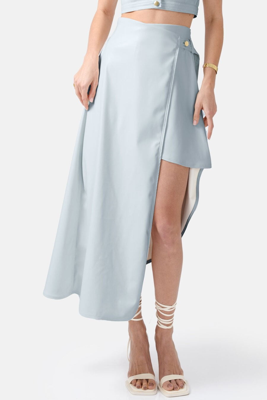 Blue Asymmetrical Wrap Skirt Kargede Designer Skirt Front zoomed - Fatale – Blue Asymmetrical Wrap Skirt, Vegan Leather