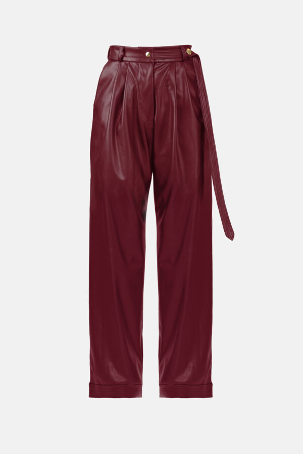 Burgundy Straight Leg Vegan Leather Pants Kargede Designer Pants GM - Bassline – Burgundy Red Vegan Leather Straight-leg Pants