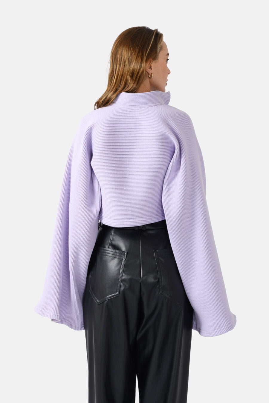 Lilac Ribbed Knit Jumper Flared Sleeves Oversized Kargede Designer Jumper Back - Mellea – Oversized Lilac Jumper, Rib Knit