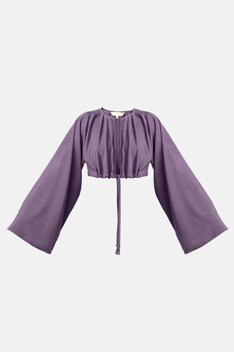 Purple Long Sleeve Cardigan Shimmering Fabric Kargede Designer Cardigan GM - Serenity – Oversized Cropped Cardigan Purple