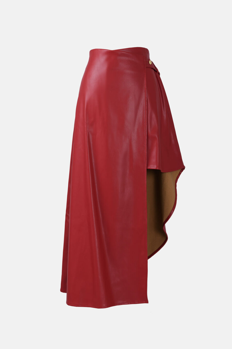 Red Asymmetrical Wrap Skirt Kargede Designer Skirt GM - Fatale – Red Asymmetrical Wrap Skirt, Vegan Leather