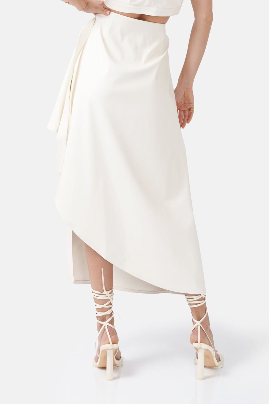 White Asymmetrical Wrap Skirt Kargede Designer Skirt Back - Fatale – White Asymmetrical Wrap Skirt, Vegan Leather