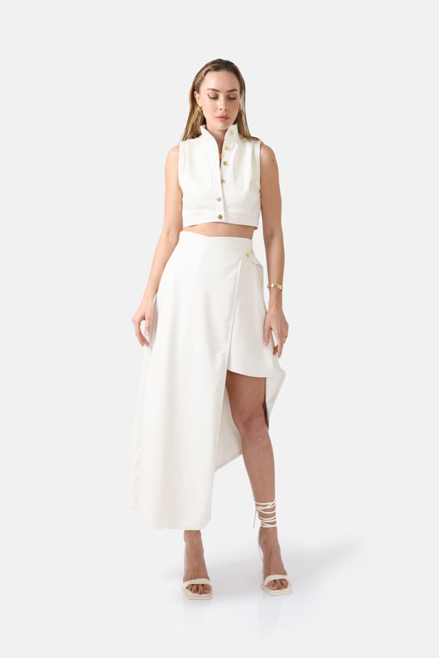 White Asymmetrical Wrap Skirt Kargede Designer Skirt Front - Fatale – White Asymmetrical Wrap Skirt, Vegan Leather