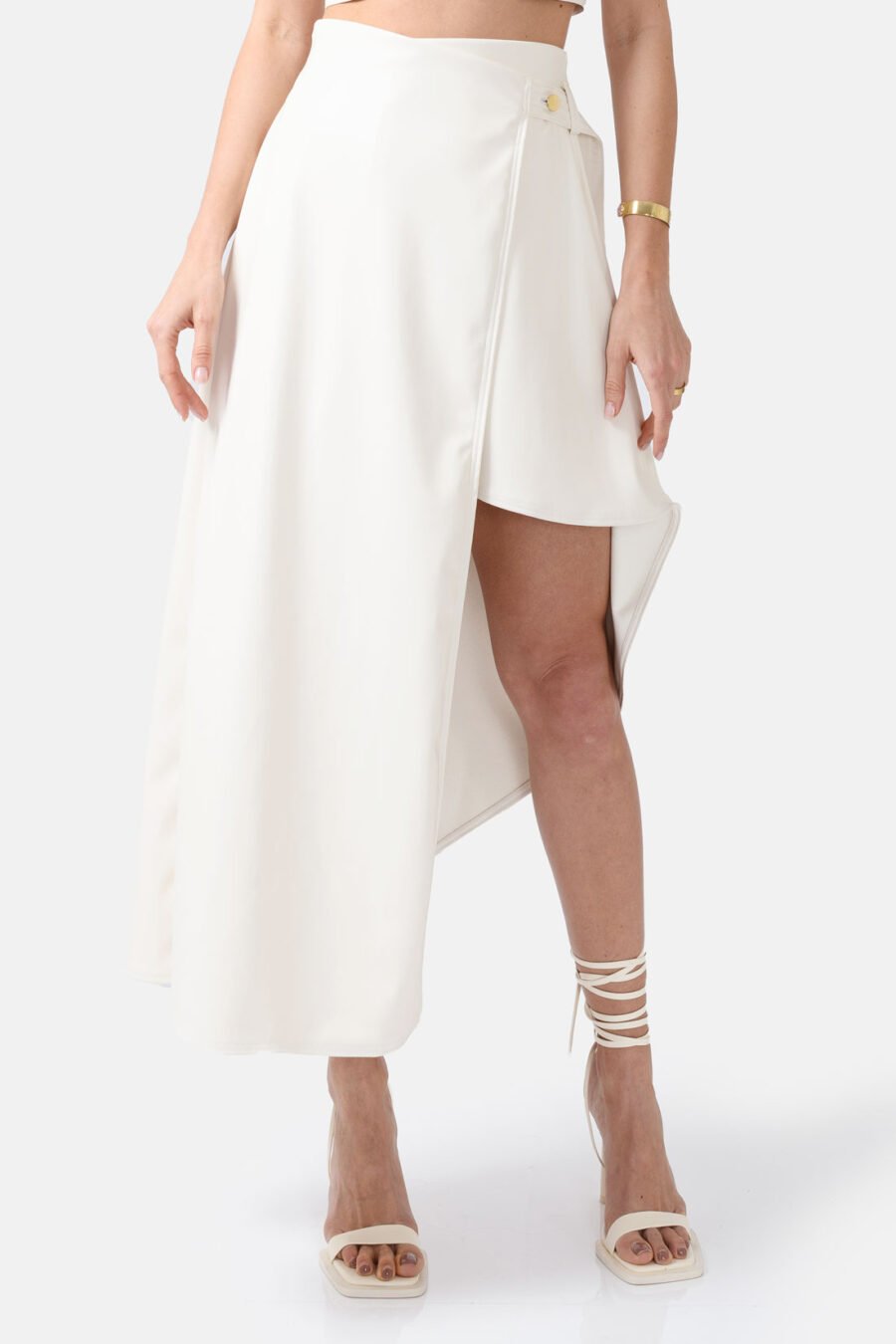 White Asymmetrical Wrap Skirt Kargede Designer Skirt Front1 - Fatale – White Asymmetrical Wrap Skirt, Vegan Leather