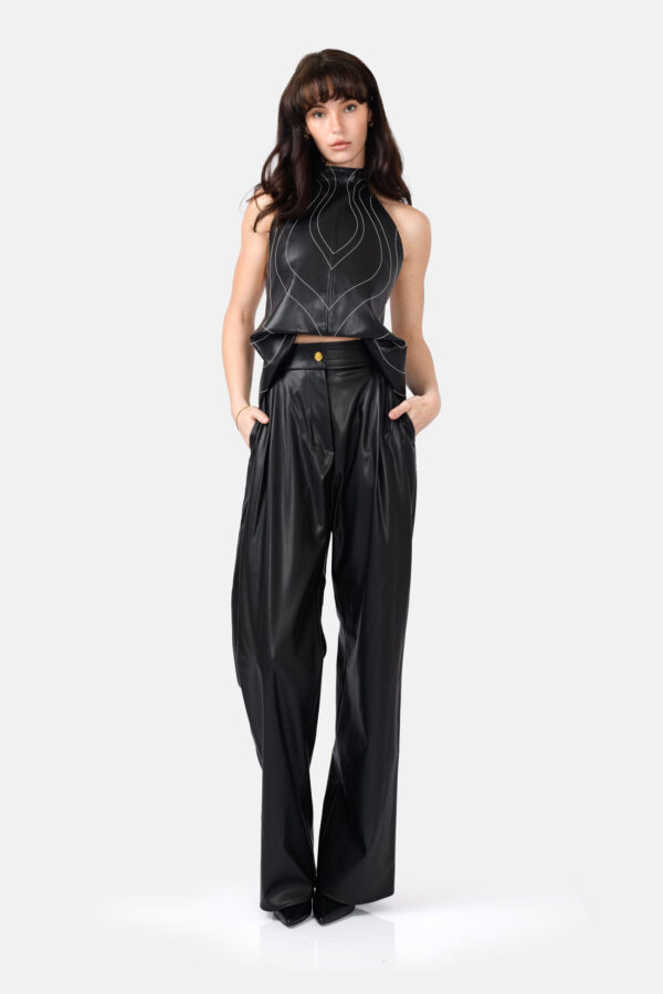 Bassline – Burgundy Red Vegan Leather Straight-leg Pants