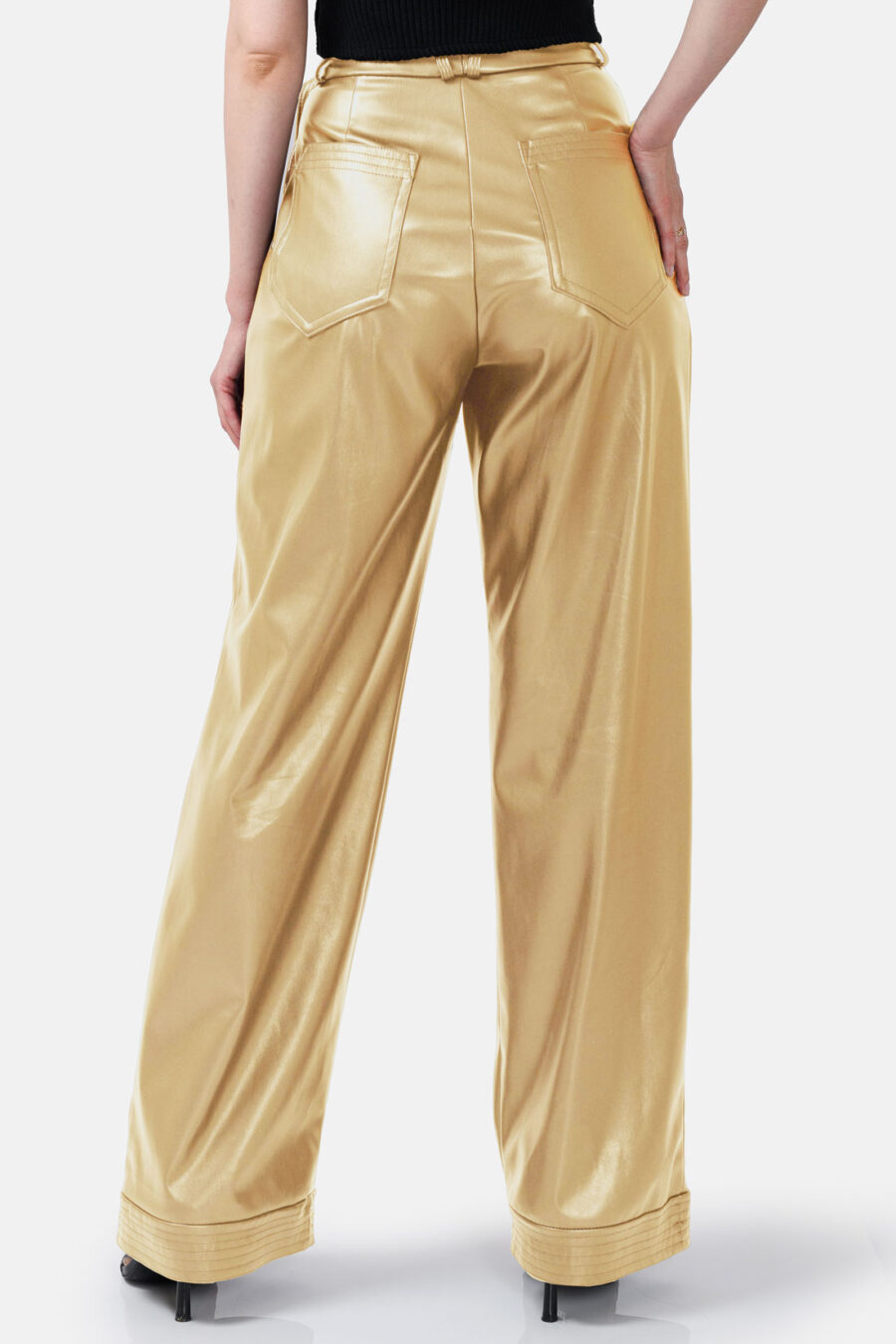 Gold Straight Leg Vegan Leather Pants Kargede Designer Pants Back - Bassline – Gold Vegan Leather Straight-leg Pants