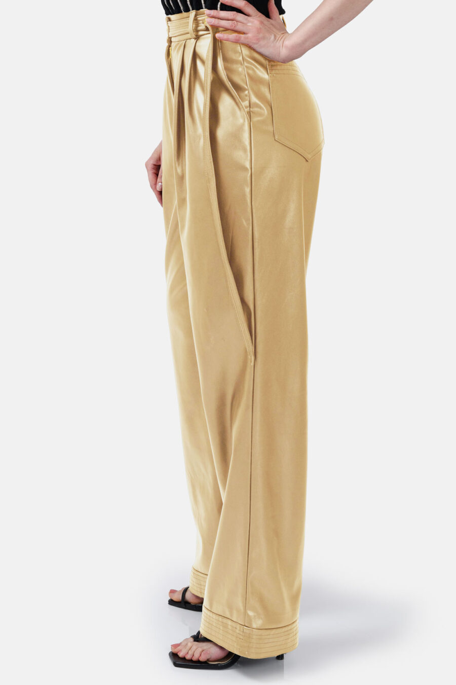 Gold Straight Leg Vegan Leather Pants Kargede Designer Pants Side - Bassline – Gold Vegan Leather Straight-leg Pants