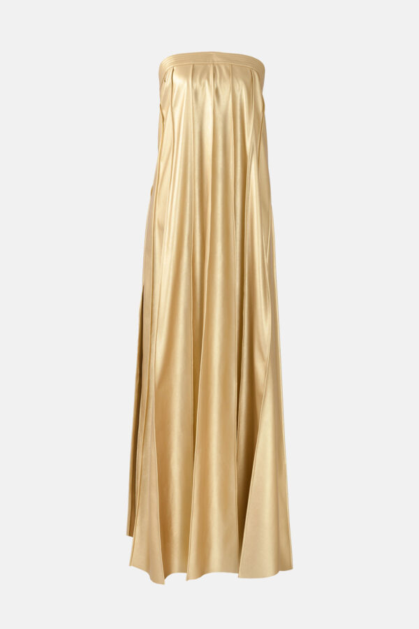 Gold Vegan Leather Pleated Maxi Dress Kargede Designer Dress GM - Kargede - Women's Designer Fashion Clothing Sustainably Made