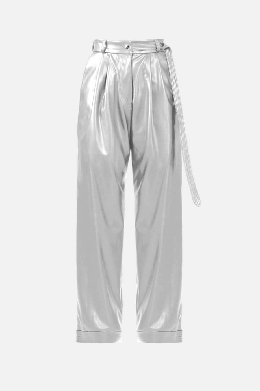 Silver Straight Leg Vegan Leather Pants Kargede Designer Pants GM - Bassline – Silver Vegan Leather Straight-leg Pants