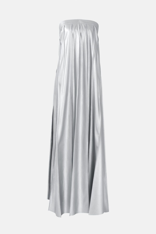 Silver Vegan Leather Pleated Maxi Dress Kargede Designer Dress GM - Desire – Silver Strapless Pleated Maxi Dress, Vegan Leather