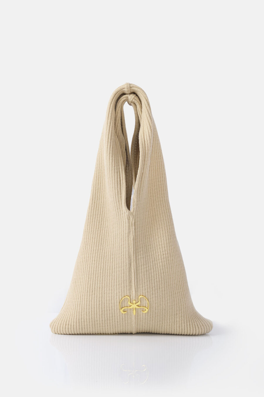 Beige Rib Knit Tote Bag Kargede Designer Tote Bag Mini Open - Forager – Mini Beige Rib Knit Tote Bag