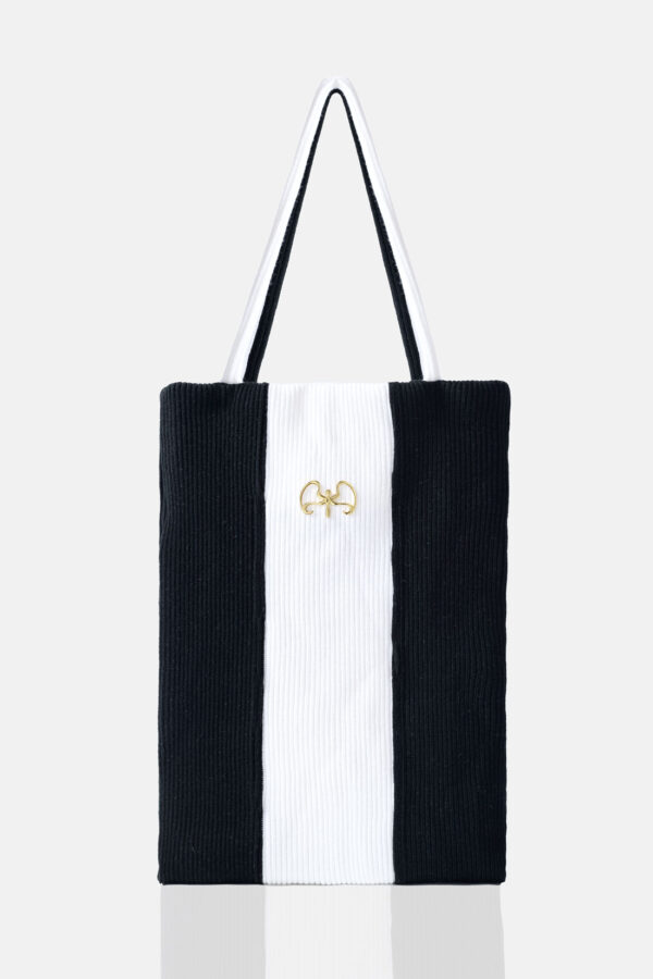 Black White Black Square Rib Knit Tote Bag Kargede Designer Tote Bag GM - Forager – Rib Knit Tote Bag Black White