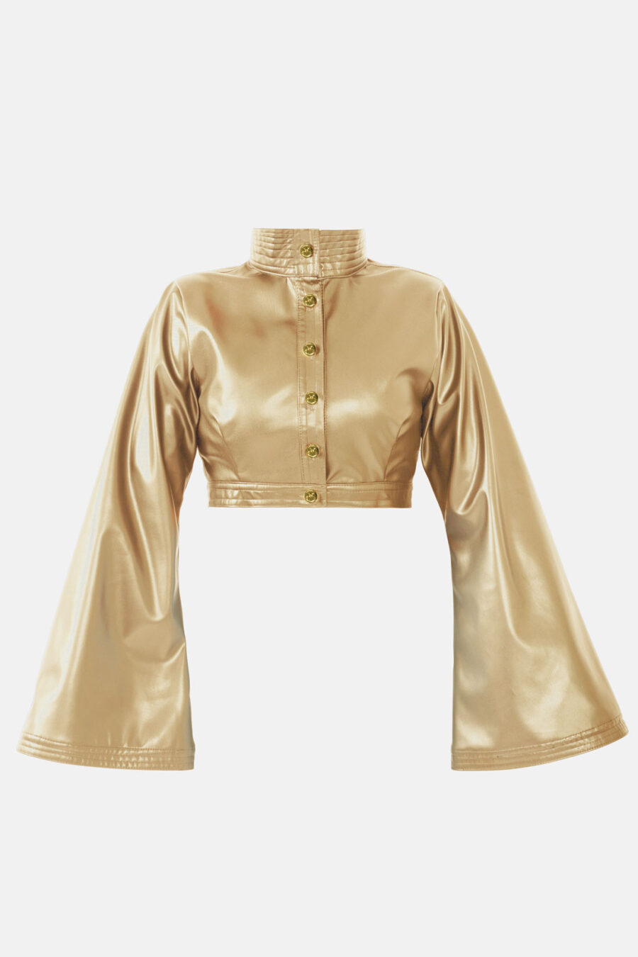 Gold Vegan Leather Cropped Jacket Kargede Designer Jacket GM2 - Hush – Vegan Leather Cropped Jacket Gold - Kargede