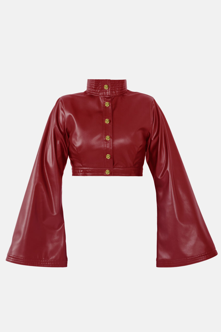 Red Vegan Leather Cropped Jacket Kargede Designer Jacket Front GM - Hush – Vegan Leather Cropped Jacket Red