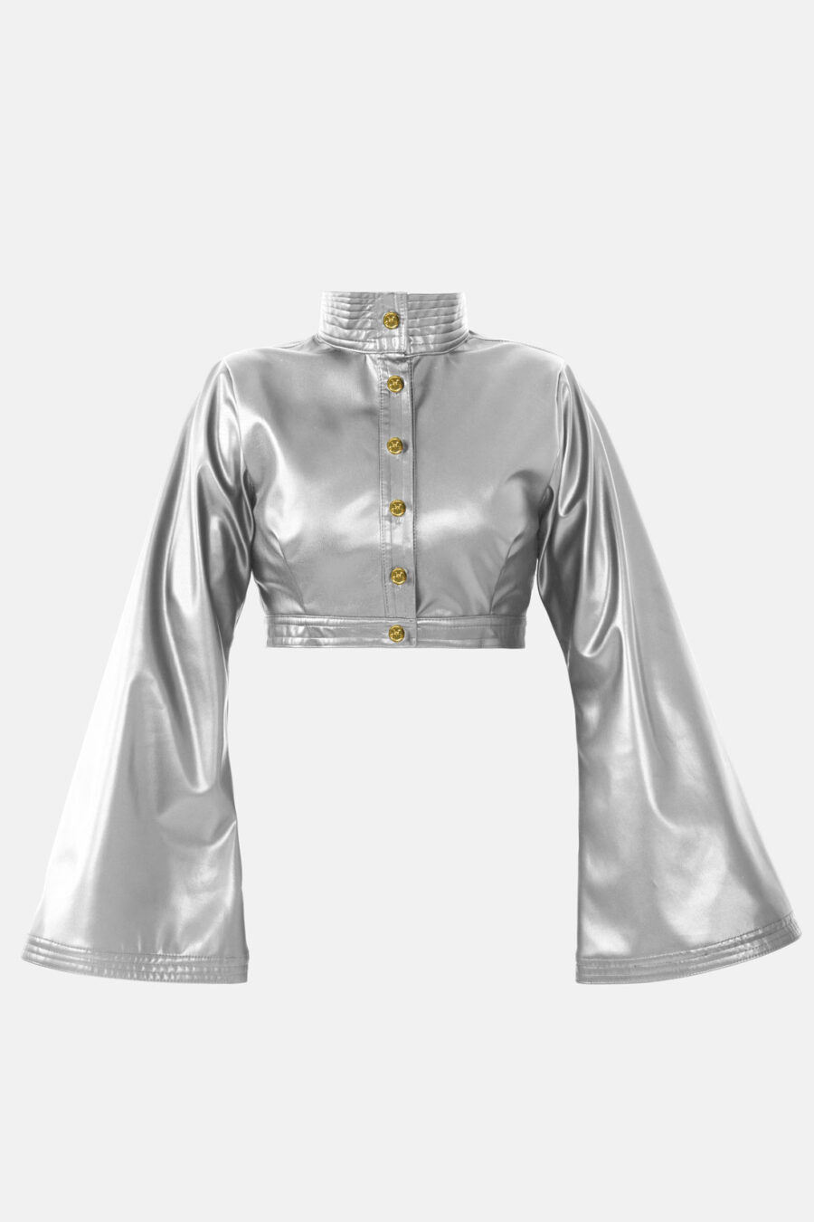 Silver Vegan Leather Cropped Jacket Kargede Designer Jacket GM - Hush – Vegan Leather Cropped Jacket Silver