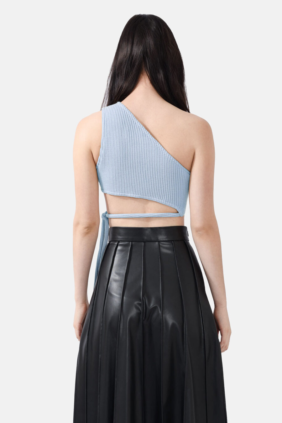 Blue Rib Knit Crop Top One Shoulder Kargede Designer Crop Top Back Avila - Seeker – Blue Rib Knit Crop Top