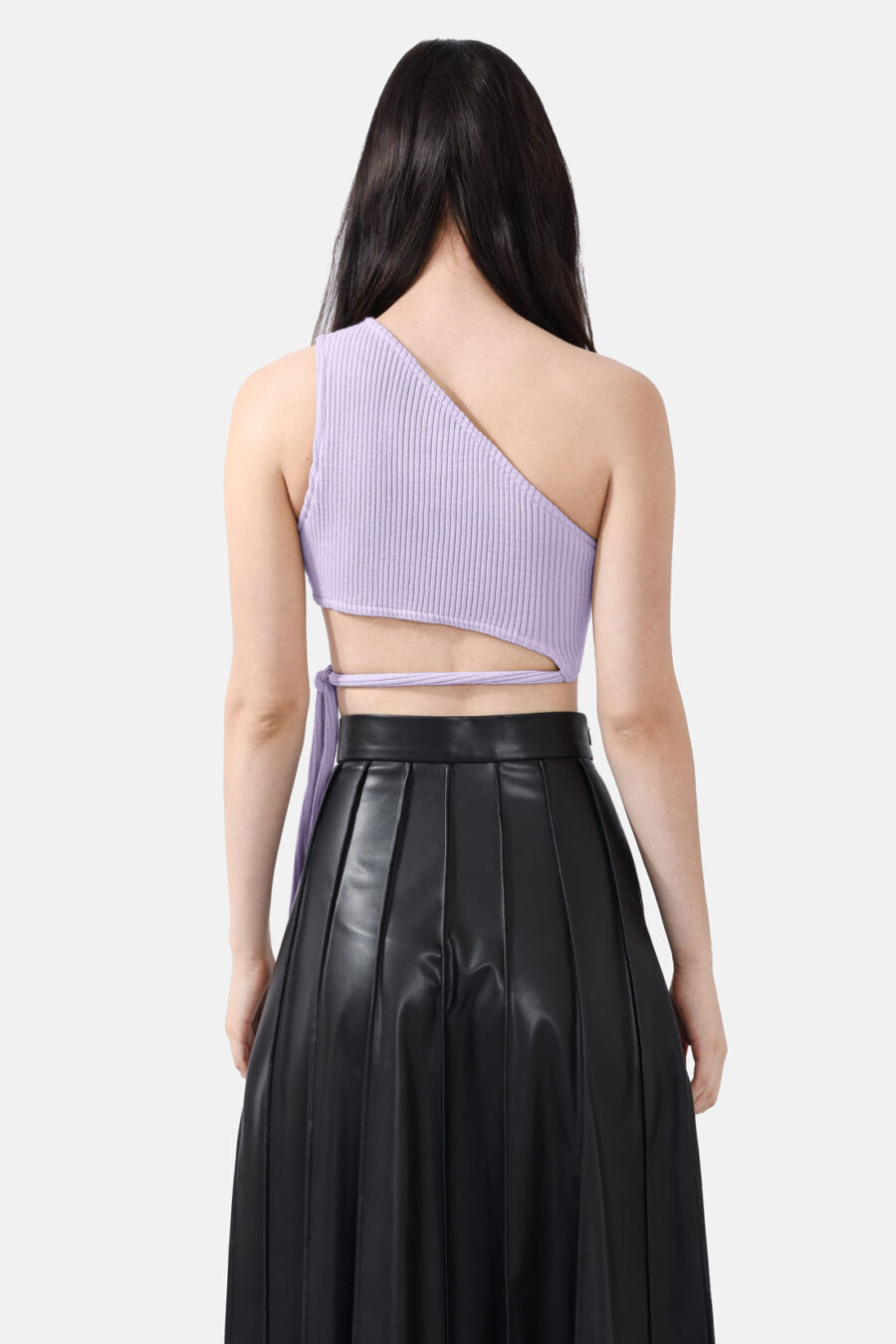 Lilac Rib Knit Crop Top One Shoulder Kargede Designer Crop Top Back Avila - Seeker – Lilac Rib Knit Crop Top