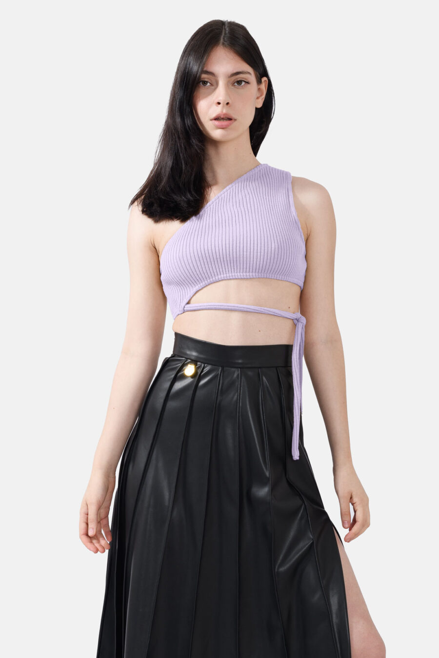 Lilac Rib Knit Crop Top One Shoulder Kargede Designer Crop Top Front Avila Close - Seeker – Lilac Rib Knit Crop Top