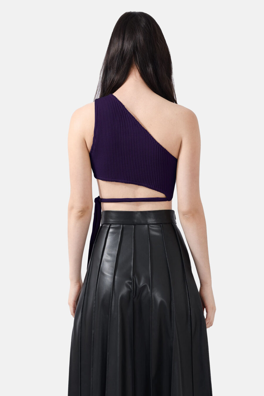 Purple Rib Knit Crop Top One Shoulder Kargede Designer Crop Top Back Avila - Seeker – Purple Rib Knit Crop Top