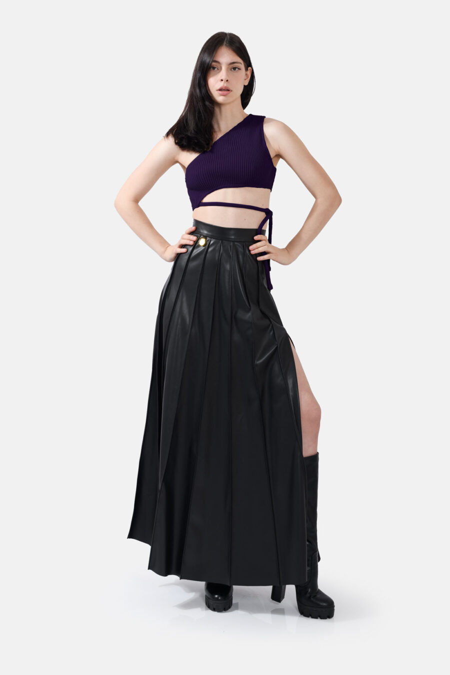 Purple Rib Knit Crop Top One Shoulder Kargede Designer Crop Top Front Avila - Seeker – Purple Rib Knit Crop Top