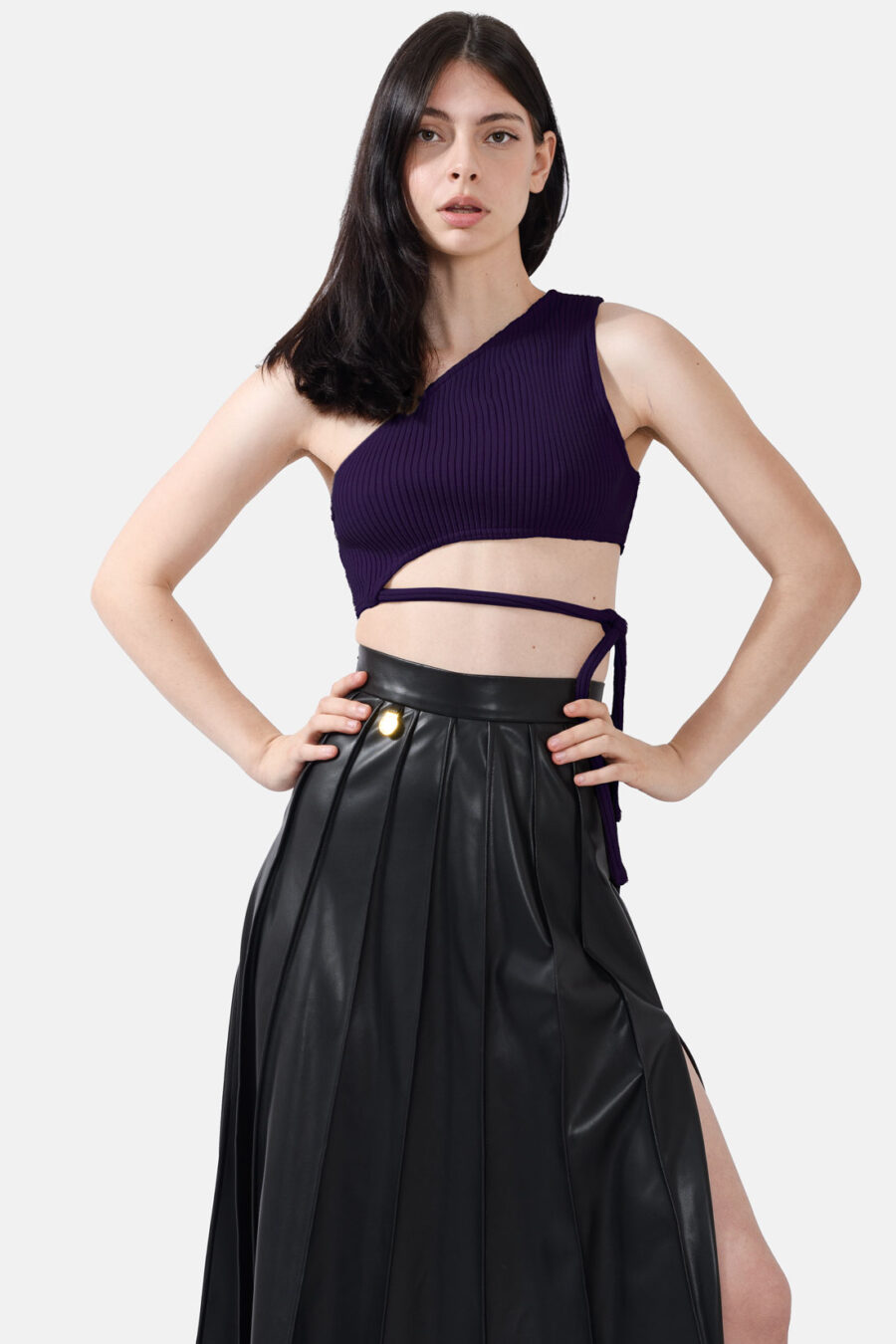 Purple Rib Knit Crop Top One Shoulder Kargede Designer Crop Top Front Avila Close - Seeker – Purple Rib Knit Crop Top