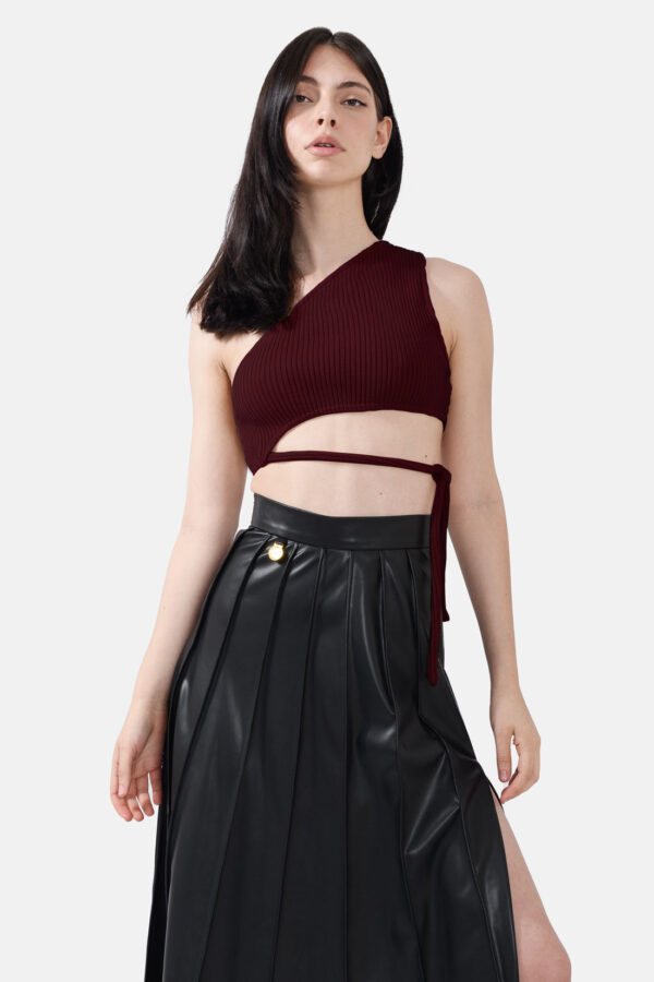 Red Rib Knit Crop Top One Shoulder Kargede Designer Crop Top Front Avila - Seeker – Red Rib Knit Crop Top