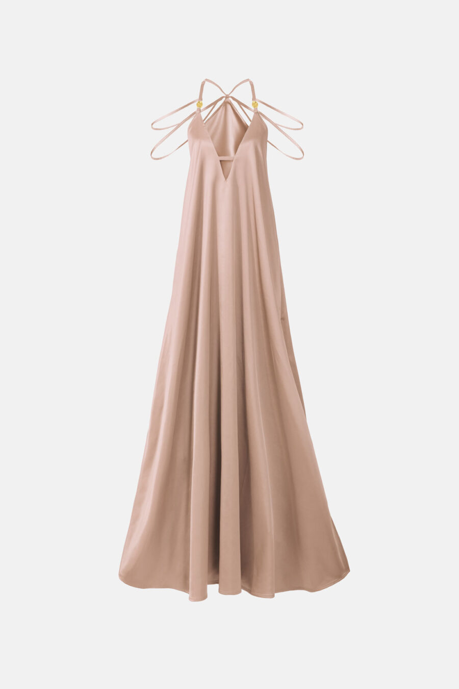 Beige Maxi Dress Straps Ruffled Hem Kargede Designer Mini Dress GM - Breeze – Beige Satin Maxi Dress