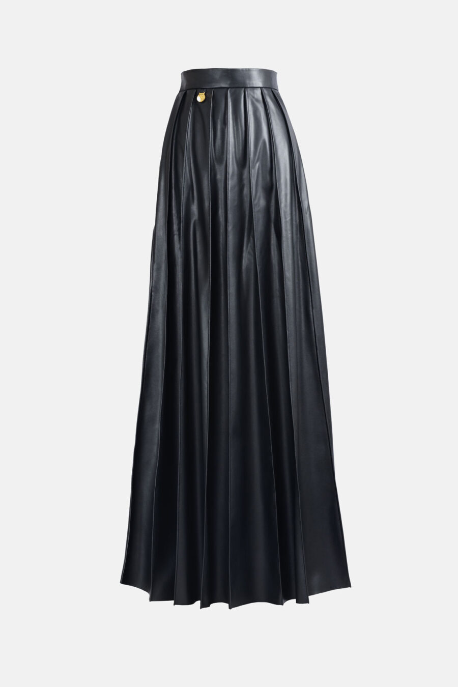 Black Pleated Vegan Leather Maxi Skirt Kargede Designer Skirt GM2 - Solace – Pleated Black Vegan Leather Maxi Skirt