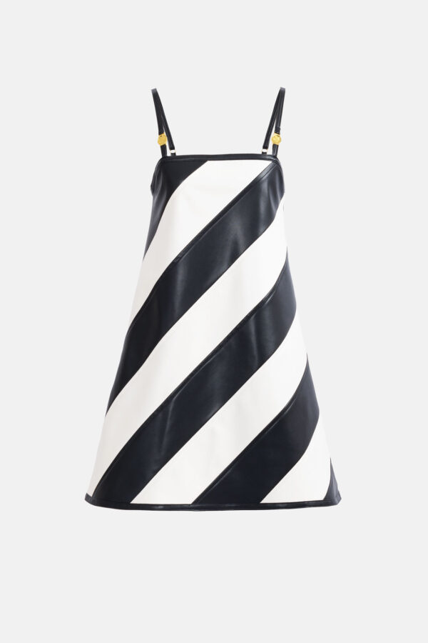 Black White Vegan Leather Strap Mini Dress Kargede Designer Dress GM - Siren – Black and White Stripe Vegan Leather Mini Dress